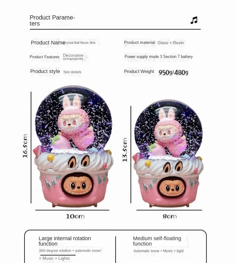 Bubu, Santa Claus and Snowman --- Snow-Floating Music Box Night Light, Christmas Gift